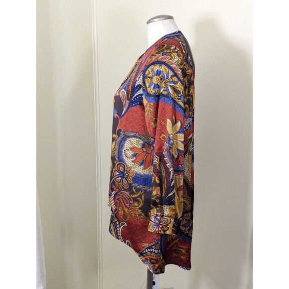 Chicos Top Blouse Womens Size M 8 Petite Multicolor Paisley Floral Lace Up Front - Picture 3 of 5